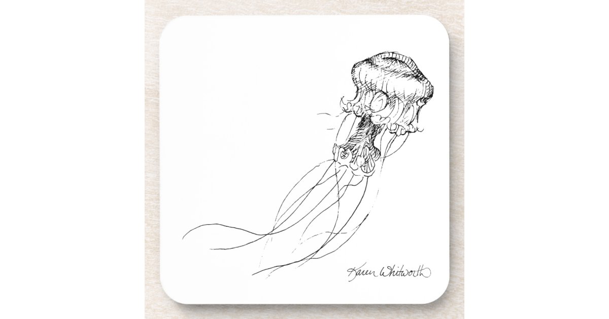 Jellyfish Black White Drawing Drink Coaster Zazzle Com Jellyfish Black White Drawing Drink Coaster Zazzle Com