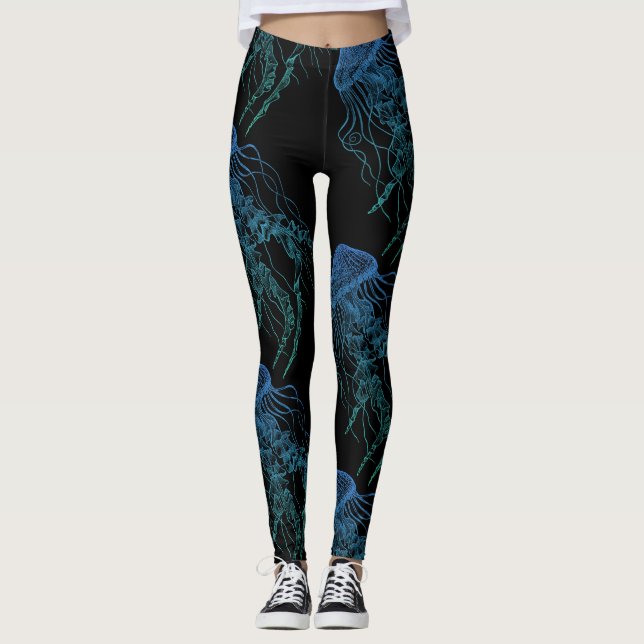 Jellyfish Blue Green Black Leggings (Front)