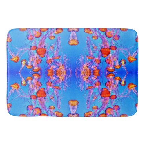 Jellyfish blue orange ocean bath mat