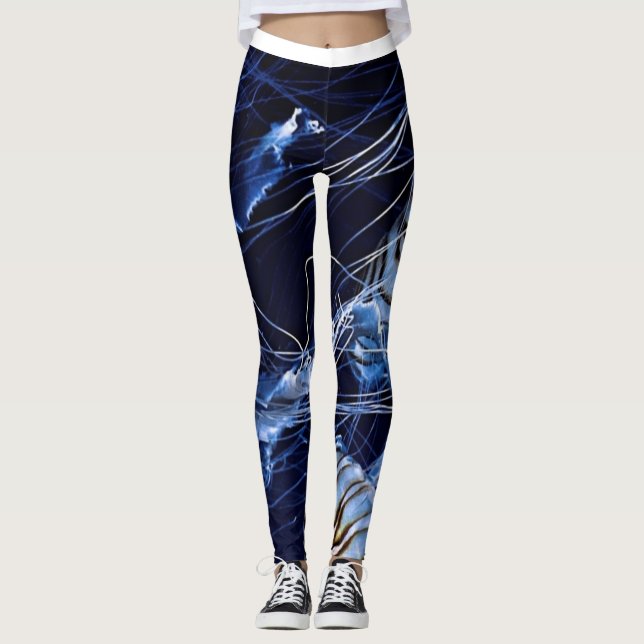 jellyfish blue pattern leggings (Front)