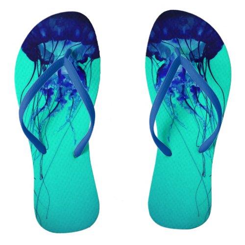 Jellyfish blue turquoise elegant ocean tropical flip flops