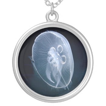Jellyfish Bright Blue On Sterling Silver Necklace by DigitalDreambuilder at Zazzle