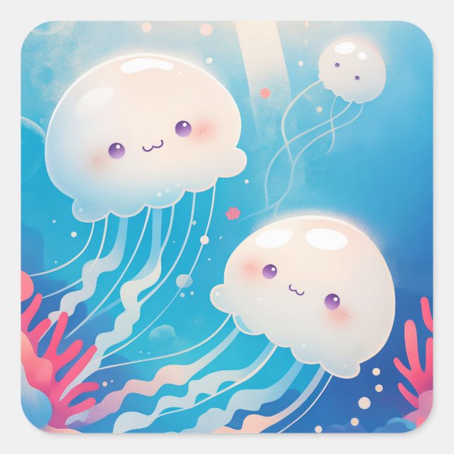 Jellyfish Buddies Adventure Square Sticker (Front)