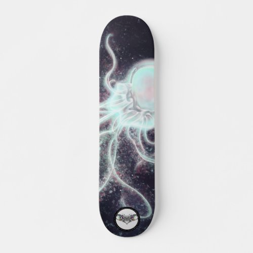 Jellyfish colorful glowing shining splatter effect skateboard