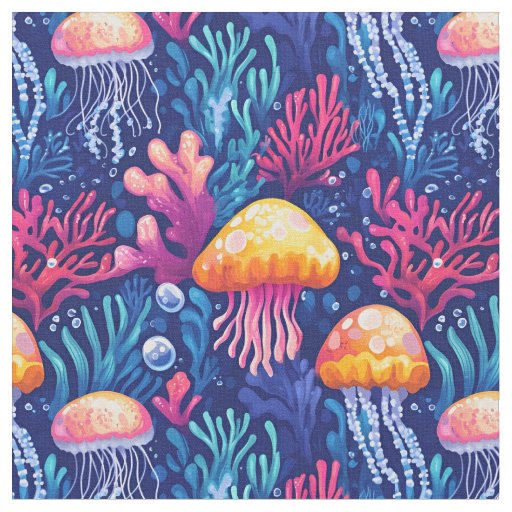 Jellyfish & Coral Reef  Fabric