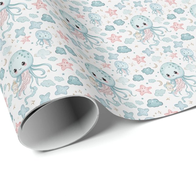Jellyfish Cute Baby Pastel Watercolor Pattern  Wrapping Paper (Roll Corner)