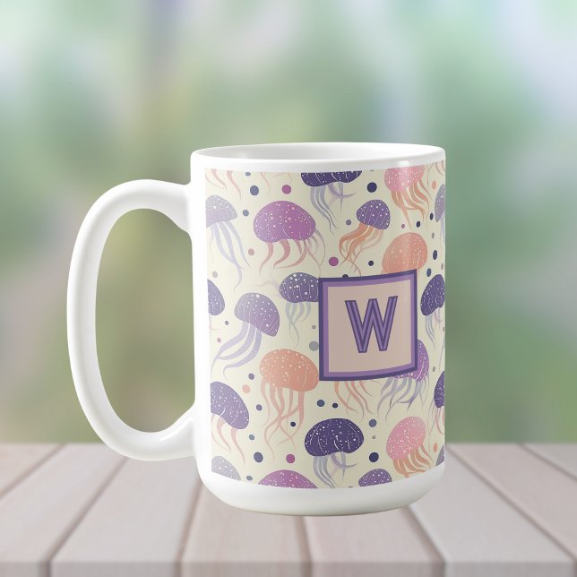 Jellyfish Cute Pastel Purple and Orange Monogram; Coffee Mug (Creator Uploaded)
