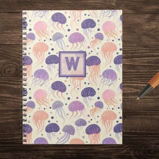 Jellyfish Cute Pastel Purple and Orange Monogram;