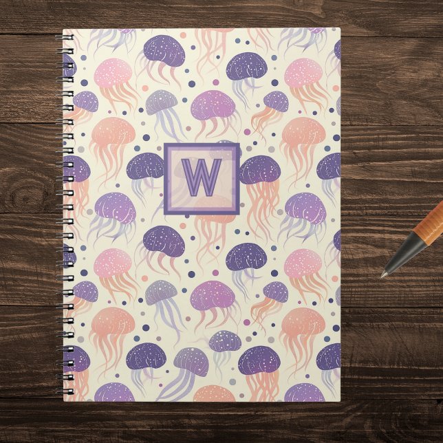 Jellyfish Cute Pastel Purple and Orange Monogram; Notebook (Creator Uploaded)