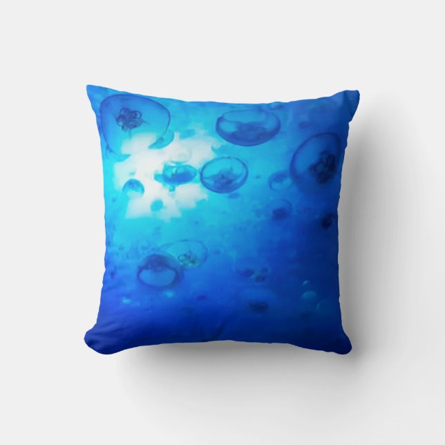 Jellyfish Deep Blue Throw Pillow (Front)