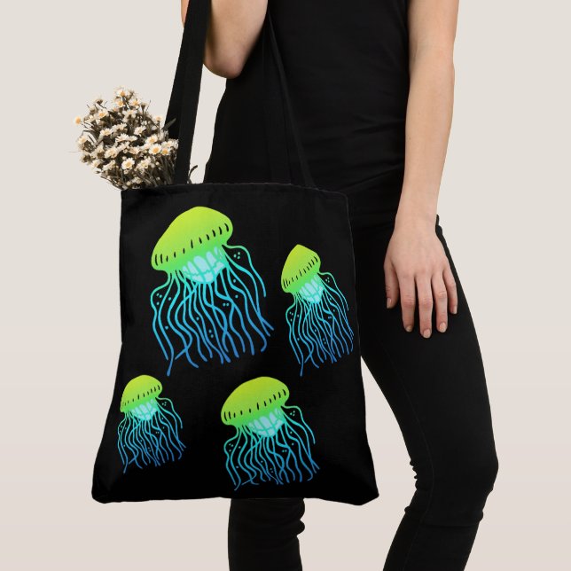 Jellyfish - Designer Jellies Neon Green Jelly Fish Tote Bag (Close Up)