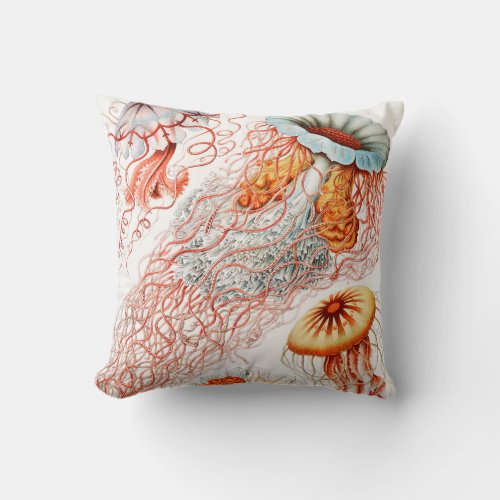 Jellyfish Discomedusae by Ernst Haeckel Throw Pillow