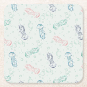 Jellyfish Drift Square Paper Coaster