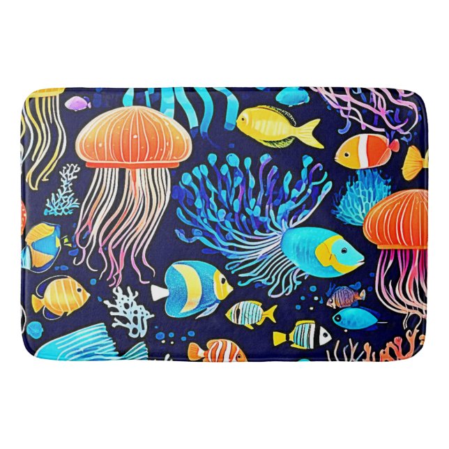 Jellyfish & Fish: Deep Sea Delight Bath Mat (Front)