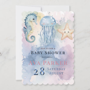 Jellyfish & Friends Pastel Any Child Baby Shower Invitation
