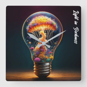Jellyfish glass bulb glowing surreal fantasy art square wall clock