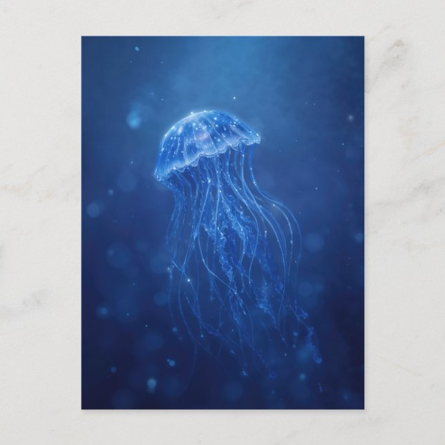 Jellyfish Glowing in Deep Indigo Underwater Ocean Postcard (Front)