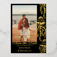 Jellyfish Gold Foil Beach Photo Save the Date