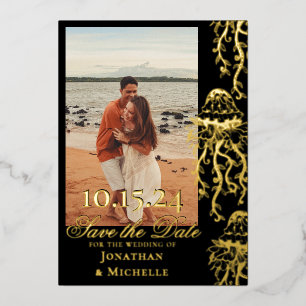 Jellyfish Gold Foil Beach Photo Save the Date Foil Invitation
