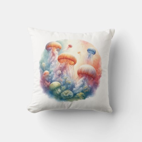 Jellyfish Harmony 040624AREF119 _ Watercolor Throw Pillow