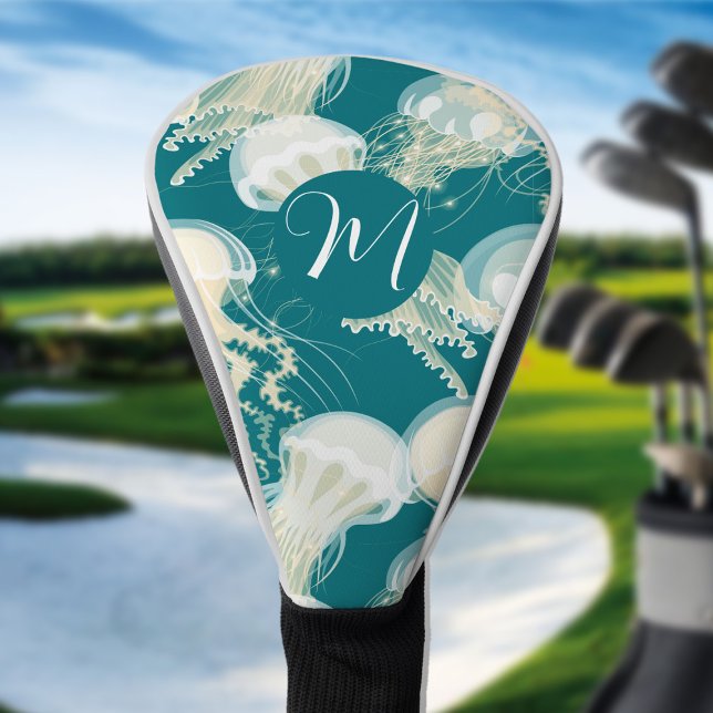 Jellyfish In Blue Ocean Summer Season Monogram Golf Head Cover (Creator Uploaded)