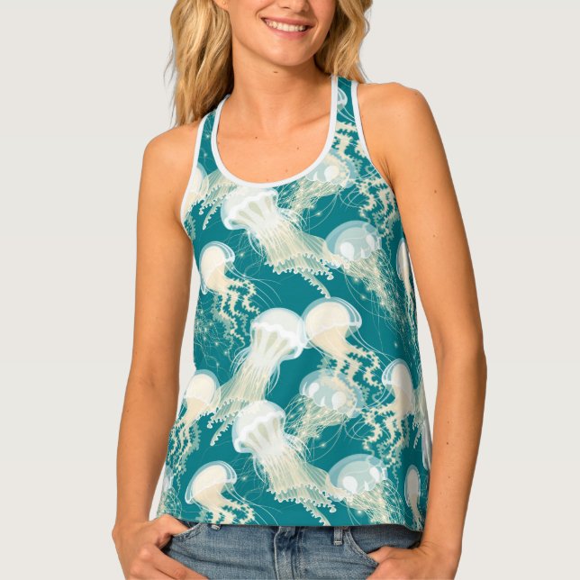 Jellyfish In Blue Ocean Summer Season Tank Top (Front)