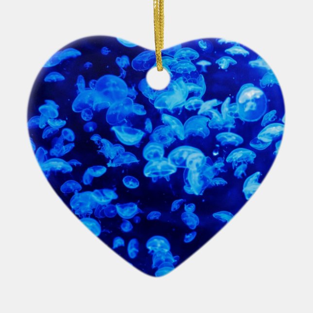Jellyfish in Deep Blue Sea Ceramic Ornament (Front)