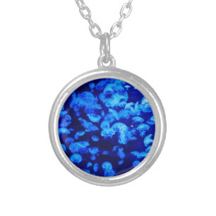 Jellyfish in Deep Blue Sea Silver Plated Necklace