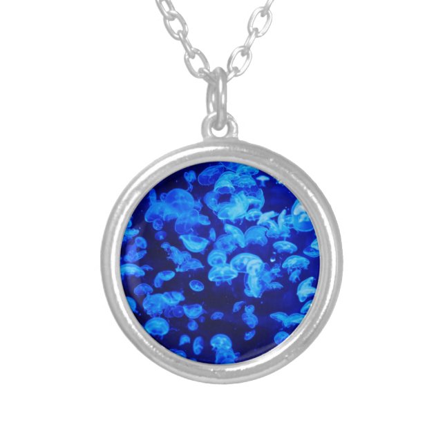 Jellyfish in Deep Blue Sea Silver Plated Necklace (Front)