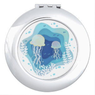 Jellyfish in Ocean Paper Art Illustration Compact Mirror