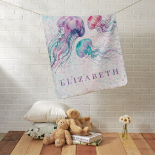 Jellyfish in Teal and Purple Girl Baby Shower Blanket