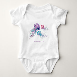 Jellyfish in Teal and Purple Girl Baby Shower Bodysuit