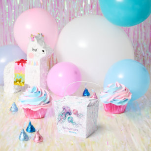 Jellyfish in Teal and Purple Girl Baby Shower Favor Boxes