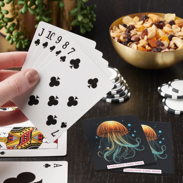 Jellyfish in the Deep Monogram Kids Match Game Poker Cards (In Situ)