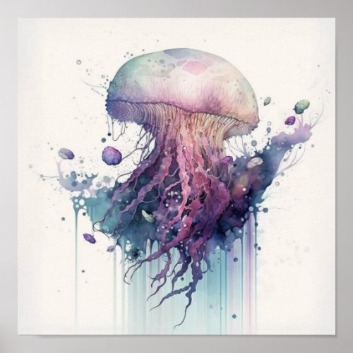 Jellyfish in watercolor  poster
