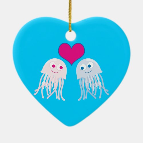 Jellyfish Love Ceramic Ornament