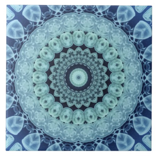 Jellyfish Mandala Kaleidoscope Medallion Flower Ceramic Tile