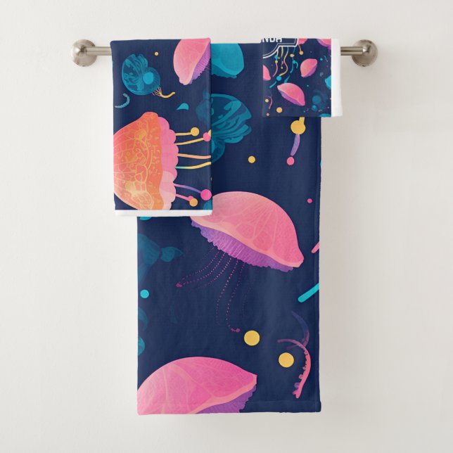 Jellyfish Mosaic Colorful Personalized Pattern Bath Towel Set (Insitu)