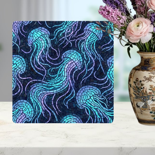 Jellyfish Mosaic Teal Purple Iridescent Design Ceramic Tile (Creator Uploaded)