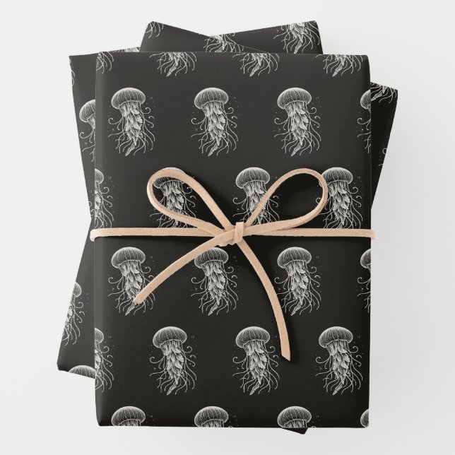 Jellyfish on Black Wrapping Paper Sheets (In situ)