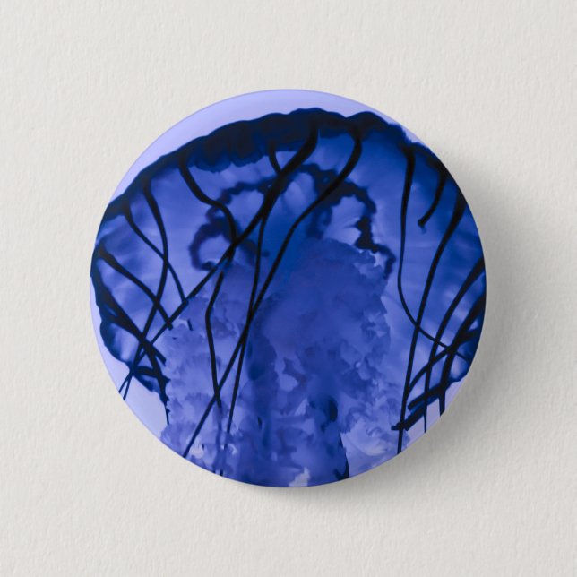 Jellyfish on Blue Pinback Button (Front)