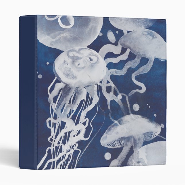 Jellyfish on Navy Background 3 Ring Binder (Front/Spine)