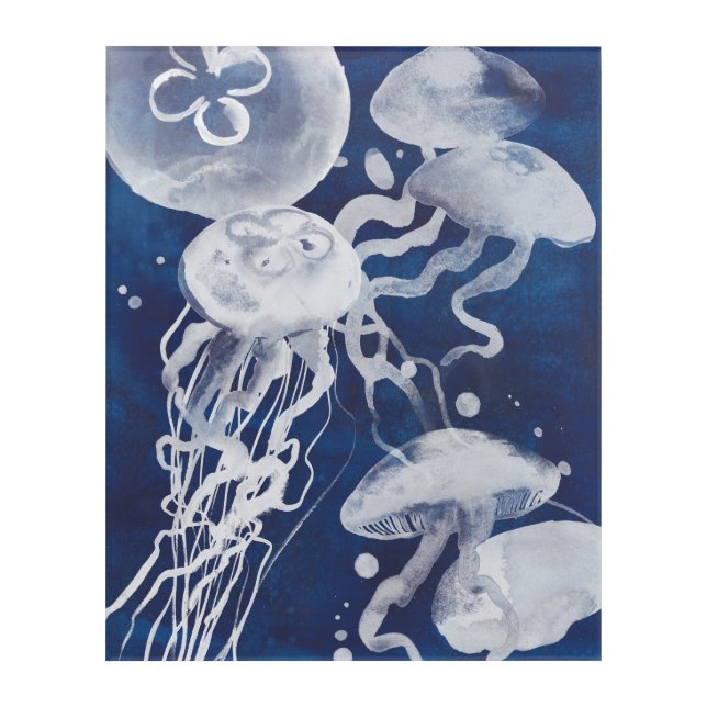 Jellyfish on Navy Background Acrylic Print (Front)