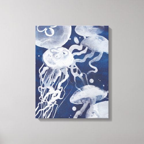Jellyfish on Navy Background Canvas Print