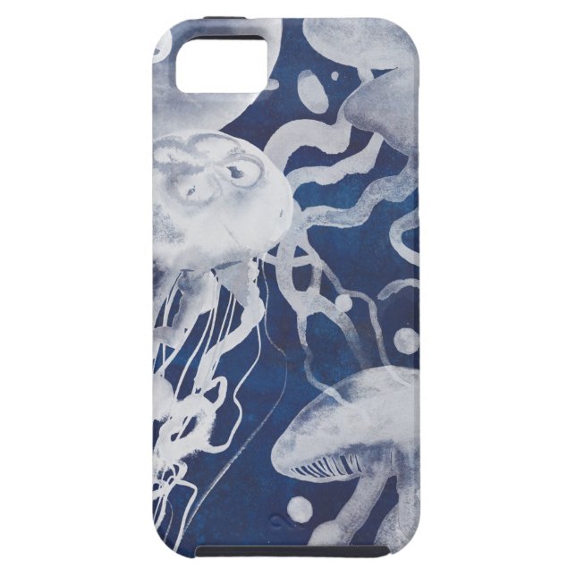Jellyfish on Navy Background Case-Mate iPhone Case (Back)