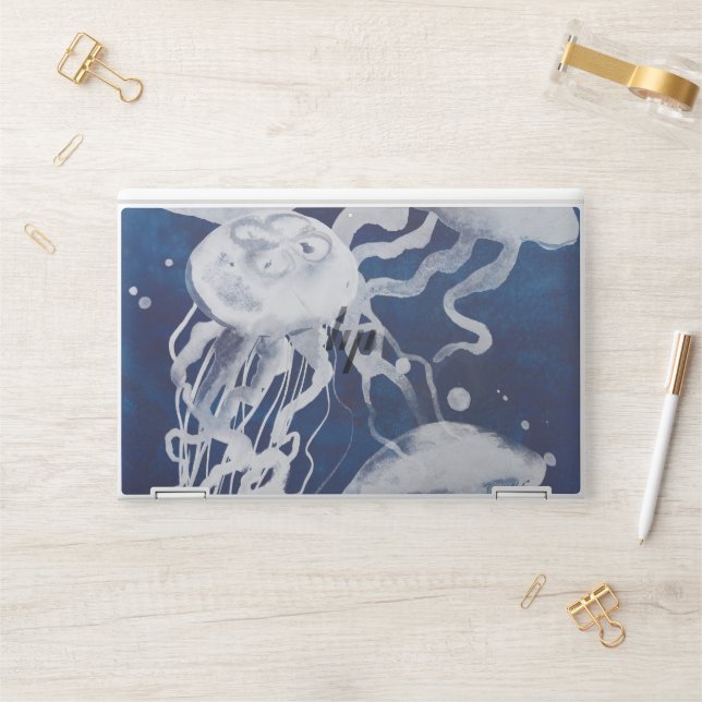 Jellyfish on Navy Background HP Laptop Skin (Desk)
