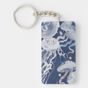 Jellyfish on Navy Background Keychain