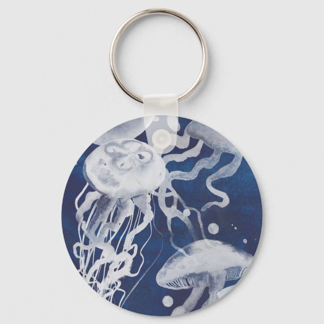 Jellyfish on Navy Background Keychain (Front)