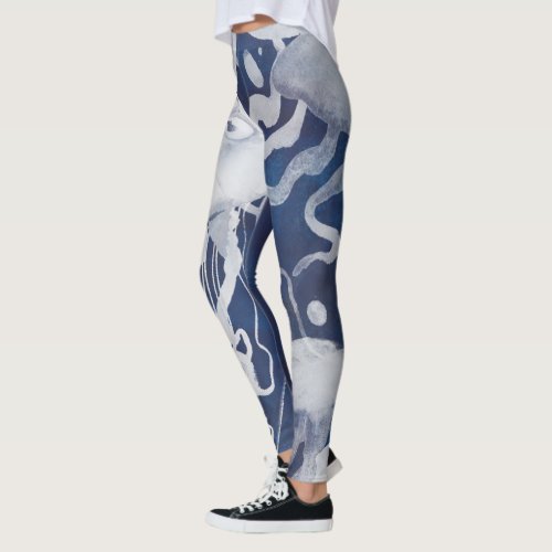 Jellyfish on Navy Background Leggings