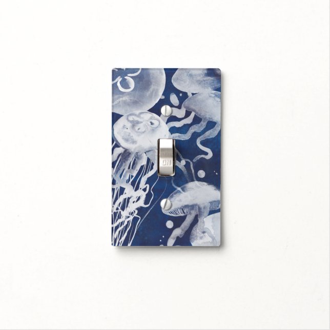 Jellyfish on Navy Background Light Switch Cover (In Situ)
